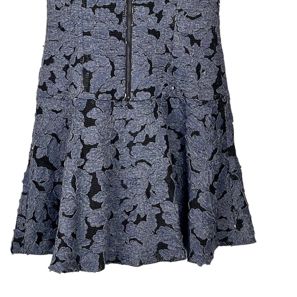 ALICE + OLIVIA FONDA SLEEVELESS DROP WAIST DENIM FLORAL APPLIQUE MINI DRESS - Picture 11 of 15